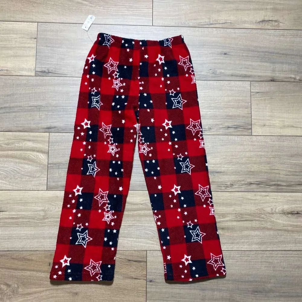 Faded Glory Girls Buffalo Plaid With Stars‎ Fleece Pajama Pants Size M 7-8